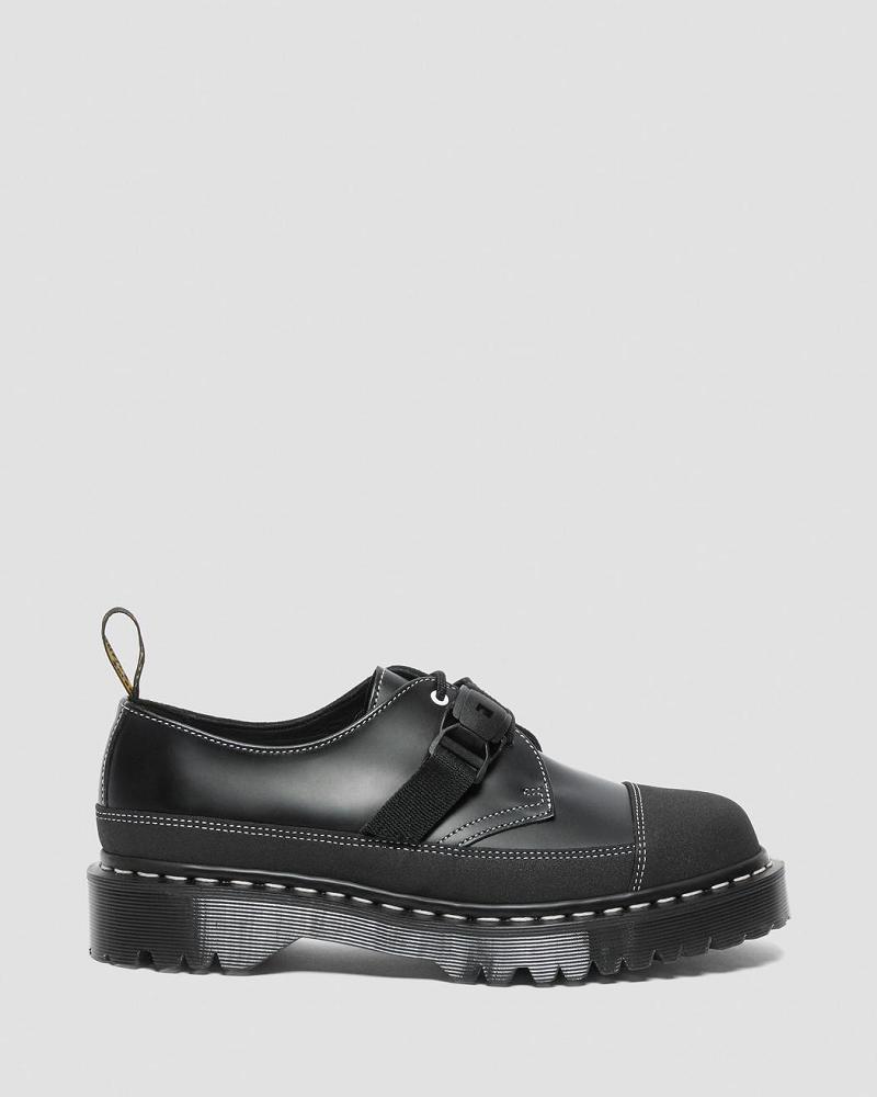 Men's Dr Martens 1461 Tech Made in England Buckle Oxfords Shoes Black | AU 607RVD